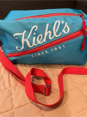 Kiehl's Turquoise Cosmetic Bag with Red Trim